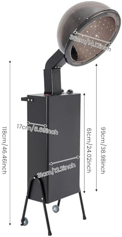 DYRABREST Professional Standing Hair Dryer 1200W, Salon Hooded Hair Dryer with Wheels, Adjustable Height and 85° Hood Angle, 60-Min Timer 3 Temp Settings, Quiet Portable Bonnet Dryer - Image 6