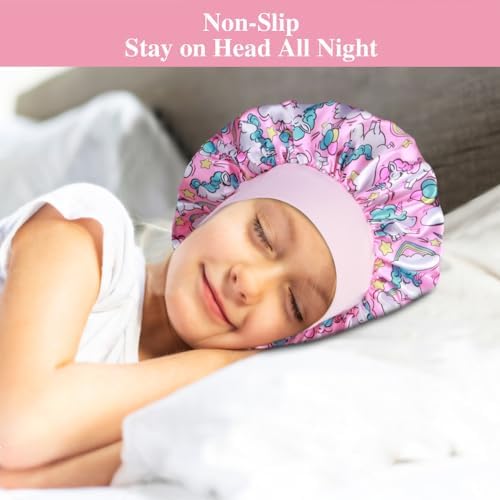 3pcs Satin Bonnets for Kids Sleeping, Cute Hair Bonnet with Scrunchies for Girls Curly Hair, A - Image 6