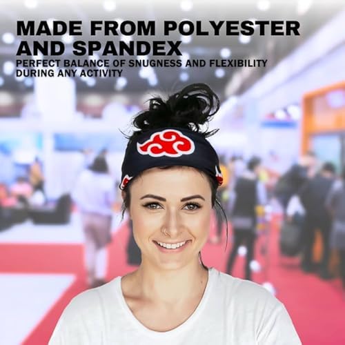 Anime Wave Headband for Men & Women – Adjustable Satin Compression Headband with Hook-and-Loop Strap for Sports, Gym, Running & Hair Control (Red Cloud) - Image 4