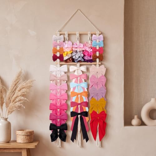 Macrame hair accessories organizer Wall Mounted,No-Drill Bow Holder - Image 7