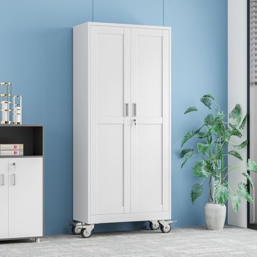 73.6" Metal Garage Storage Cabinet with Wheels and Locking Doors - Image 2
