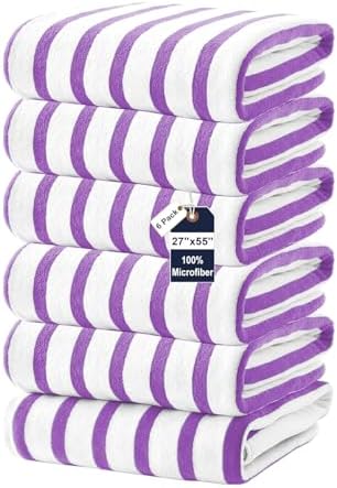JML Microfiber Beach Towels, 6 Pack, 27" x 55", Cabana Stripe Purple by JML
