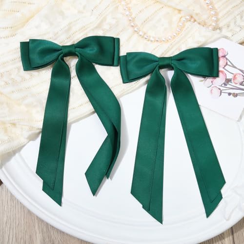 2PCS Green Hair Bows, Large Ribbon Bow Hair Clips for Girls Women Cute Ponytail Holder Accessories for Toddlers Kids Teens - Image 7