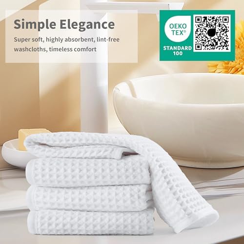 Microfiber Waffle Face Towels, 4 Pieces, Soft, Absorbent, Fast Drying, Lint Free 430 GSM (White) - Image 6