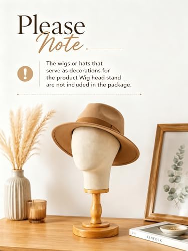 CHADWICK 21-Inch Linen Wig Head Stand with Wood Base, Beige - Image 2