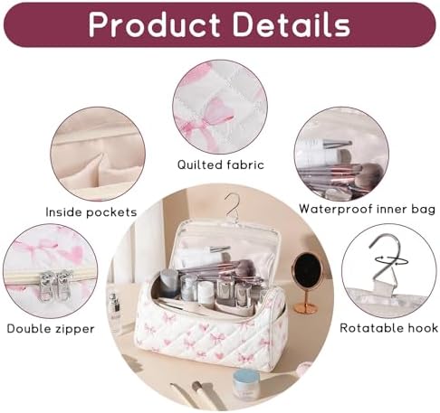 GISMTR Quilted Hair Tools Travel Case, Cotton Portable Storage Bag with Hanging Hook for Hair Curler Accessories, Cute Dustproof Travel Organizer - Image 3
