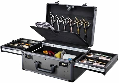 Yueieoun Barber Case with Clippers Sliding Tray, Profesional Barbers Briefcase Tool Case, Travel Barber Cases for Clippers and Supplies, Hair Scissors Trimmer Organizer, Salon Grooming Hard Suitcase by Yueieoun