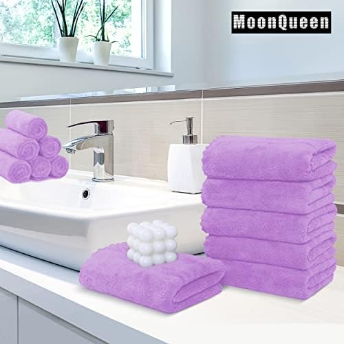 MOONQUEEN 6 Pack Premium Hand Towels - Quick Drying - Microfiber Coral Velvet Highly Absorbent Towels - Multipurpose Use as Hotel, Bathroom, Shower, Spa, Hand Towel 16 x 28 inches (Purple) - Image 2