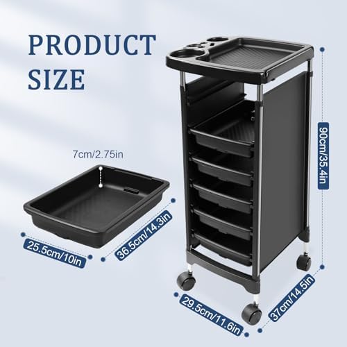 Professional Salon Trolley Cart, 5-Drawer Rolling Storage Organizer, Black, 35.4" Height with Wheels (Black-T28) - Image 2