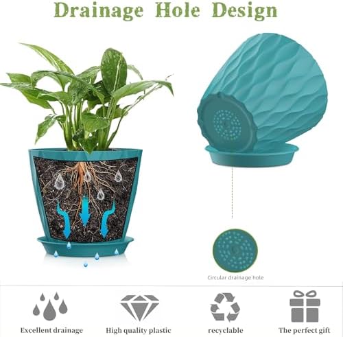 5 Inch Planter Pots, 6 Pack Indoor Planters, Small Flower Pots with Drainage Holes and Tray for Succulents, Orchids, Herbs and Other Indoor Plants (Blue-Green, 5inch) - Image 4