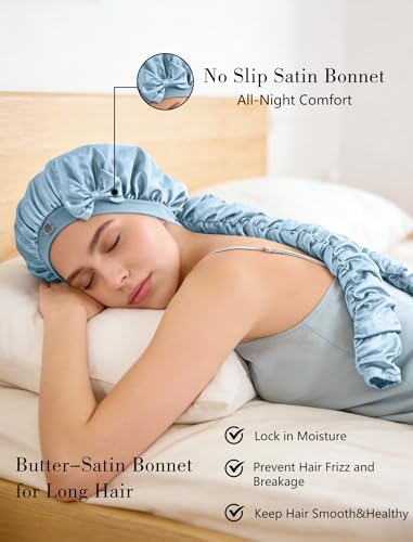 Heatless Curl Satin Bonnet for Sleeping, No Slip Sleep Bonnet with Long Curling Ribbons for Braids & Long Hair - Image 2