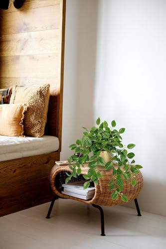 Briful Faux Plants Indoor 17.7in Fake Watermelon Peperomia Plant in Gold Pot with Realistic Silk Green Leaves Artificial Potted Plant for Home Office Table Shelf Desk Modern Room Decor - Image 4