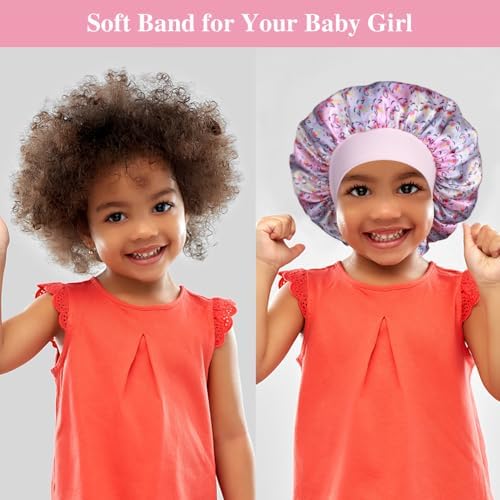 3pcs Satin Bonnets for Kids Sleeping, Cute Hair Bonnet with Scrunchies for Girls Curly Hair, E - Image 4