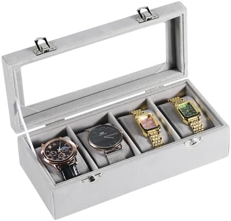 Frebeauty 4 Slot Watch Box for Men/Women,Watch Case with Glass Lid by Frebeauty