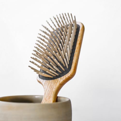 TEK | Rectangular Wooden Hair Brush Big with Long Rounded Teeth in Natural Ash Wood, Ideal for Detangling, Styling and Daily Care of Long and Thick Hair | 22x6cm | Handmade in Italy - Image 3