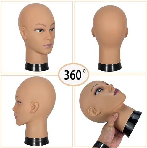 Bald Mannequin Head Stand Professional Cosmetology Wig Training Head for Wig Making and Display Hat Glasses Scarf Jewelry Model Head with Free Clamp - Image 2