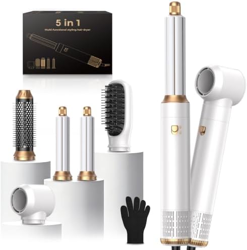 Hair Dryer Brush Set 5 in 1, Hot Air Styler Hair Care Air Curling Wrap Air Curler, Round Brush Blow Dryer Curling Iron Hair Styling Tools Gift for Dry,Volumize, Straight,Curl,110-120V by OKWRAP