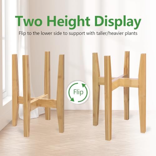 OERGKE Adjustable Plant Stand Indoor, Bamboo Mid Century Modern Plants Stands, Corner Flower Holder for Living Room, Fits 8 to 12 Inches Pots, (Pot & Plant Not Included)(Nature, 1 Pack) - Image 4