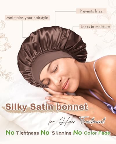 BONNET QUEEN Silk Bonnet for Sleeping Women Satin Bonnet Hair Wrap with Elastic Wide Band Sleep Cap for Curly Hair Night Cap - Image 3