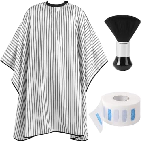 Barber Cape with Neck Brush & Disposable Neck Paper, Black & White Stripes by Unknown