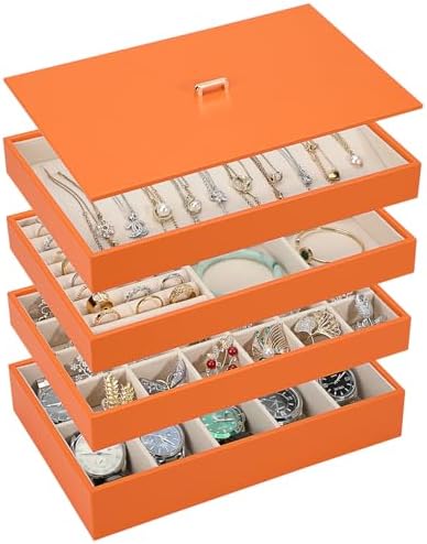 Voova Stackable Jewelry Organizer Tray with Lid (Set of 4, Orange) by Voova