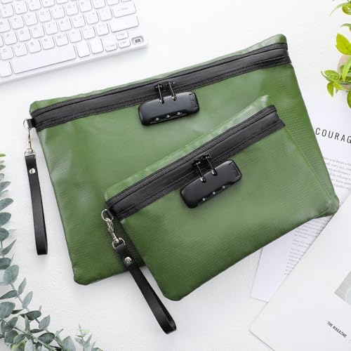Nezyo 2 Pcs Fireproof Document Bag with Lock, Waterproof Money Pouch,Green - Image 5