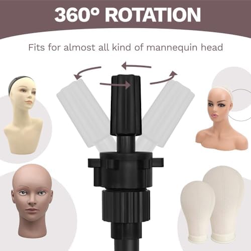 ZQIAN BEAUTY 50 Inch Metal Wig Stand, Adjustable Wig Head Stand, Mannequin Head Stand for Cosmetology Hairdressing, Wig Stand Tripod with Tool Tray (Black, Mannequin Head Not Included) - Image 3