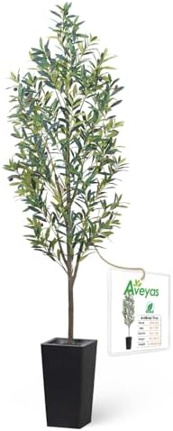 Aveyas 7ft Artificial Olive Tree for Home Decor, 7 ft Large Faux Plant Fake Skinny Silk Trees with Pot for Indoor Outdoor House Living Room Office (7 Feet Tall Including Raised Pot) by Aveyas