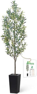 Aveyas 7ft Artificial Olive Tree for Home Decor, 7 ft Large Faux Plant Fake Skinny Silk Trees with Pot for Indoor Outdoor House Living Room Office (7 Feet Tall Including Raised Pot) by Aveyas