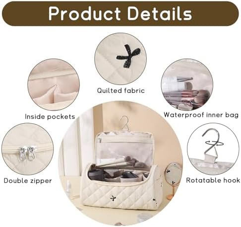 GISMTR Quilted Hair Tools Travel Case, Cotton Portable Storage Bag with Hanging Hook for Hair Curler Accessories, Cute Dustproof Travel Organizer - Image 3