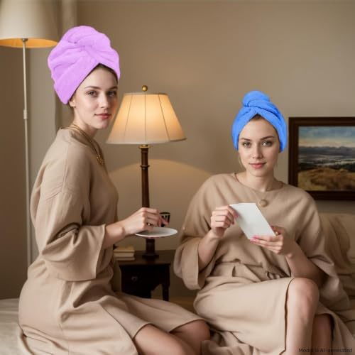 3 Pack Microfiber Hair Towel Wrap for Women, Fast Drying Hair Turban with Button, Anti-Frizz Large Hair Towel for All Hair Styles, Soft & Absorbent Hair Drying Towel(Red,Bule,Purple) - Image 7