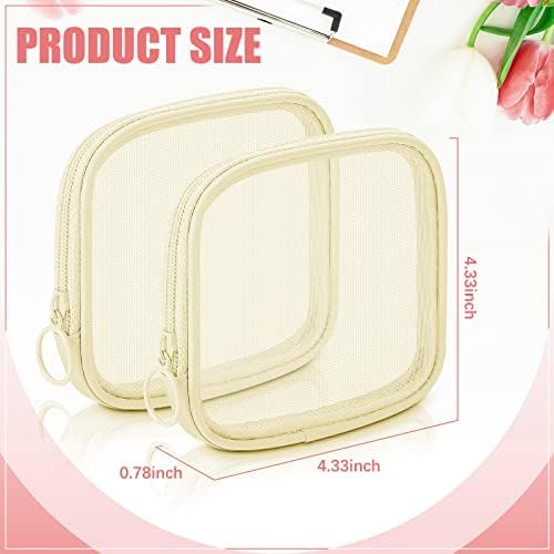 Weewooday 4Pcs Mesh Makeup Bag, Beige, Small, Classic - Image 2