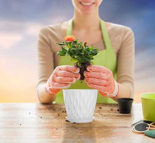 5 Inch Planter Pots, 6 Pack Indoor Planters, Small Flower Pots with Drainage Holes and Tray for Succulents, Orchids, Herbs and Other Indoor Plants (White, 5inch) - Image 2