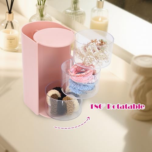 Pink Hair Accessory Organizer, 3-Layer Clear Hair Accessories Organizer Rotatable Small Jewelry Box for Clip Earring Necklaces, The Latest Gift for A Girl. - Image 5
