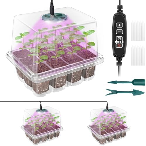 Seed Starter Trays with Grow Light Kit, 2 Pack Plant Greenhouse Propagator by Qoolife-US