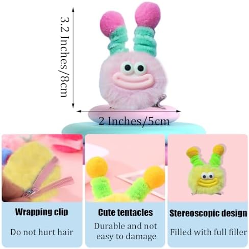 MIUPOO Fluffy Pom Poms Hair Clips,Crazy Hair Day Accessories for Girls,Quirky Little Monster Barrettes,Plush Duckbill Hairpins Hair Barrettes,Party Modeling Hair Accessories,2 Pieces (Pink) - Image 3