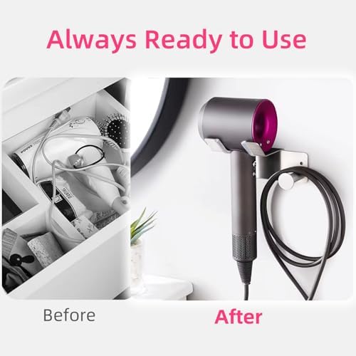 Hair Dryer Holder, Hair Dryer Holder Wall Mounted, Self Adhesive Blow Dryer Holder, Stainless Steel Dyson Hair Dryer Holder, Hairdryer Holder for Bathroom BANJEKT - Image 6
