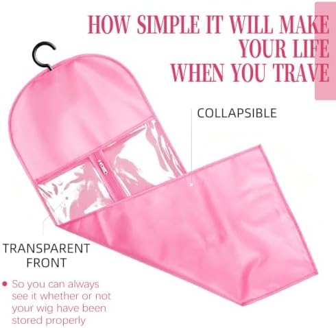 8PCS Wig Storage Bags with Hanger Hair Extension Holder Wig Bag-Pink - Image 7