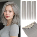 Rich Choices Real Human Hair Clip In Extensions-6 Pcs Single Clip Design-Invisible Clip in Extensions for Thin Short Hair-Hairpieces for Women-12 Inches Grey-Halloween Hairs Decorations by RichChoices