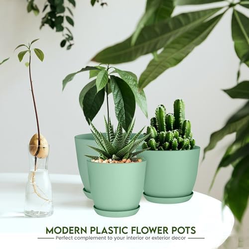 Utopia Home - Plant Pots Indoor with Drainage - 7/6.6/6/5.3/4.8 Inches Home Decor Flower Pots for Indoor Planter - Pack of 5 Plastic Planters for Indoor Plants, Cactus, Succulents Pot - Mint - Image 5