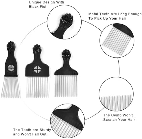 6 Pack Curly Afro Hair Metal Hair Picks, Metal Tool Hair Combs for Men Women Afro Wigs (Black) - Image 4