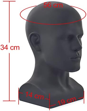 FanLin Male Mannequin Head Professional Manikin Head for Display Wigs Hats Headphone Mask Sunglasses Jewelry and Scravat Display Stand (Matte Black) - Image 2