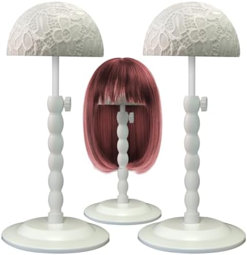 Wig Stand,2pc Adjustable 12"-19" White Non-Slip Wig Head Holder With Lace by Unknown