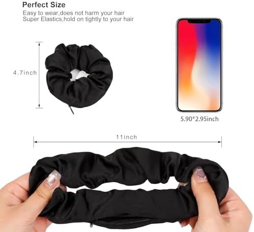 Pocket Scrunchies Hair Ties with Hidden Zipper Stash Scrunchy Ponytail Holder Secret Compartment Items - Image 4