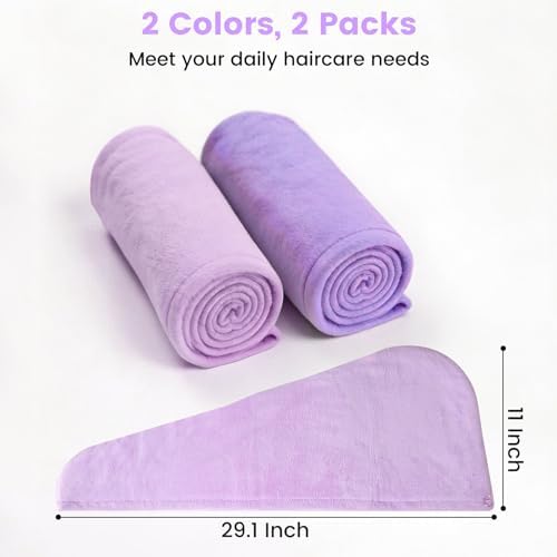 2 Pack Microfiber Hair Towel Wrap for Women, Large Fast Drying Hair Towel Turban, Ultra Thick Anti-Frizz, Double Stitched Edges & Stay in Place No Slip Design for Curly Long Wet Hair(Purple /Lavender) - Image 4