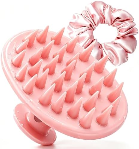 Scalp Massager Shampoo Brush Scrubber with Satin Scrunchie by Azosowo