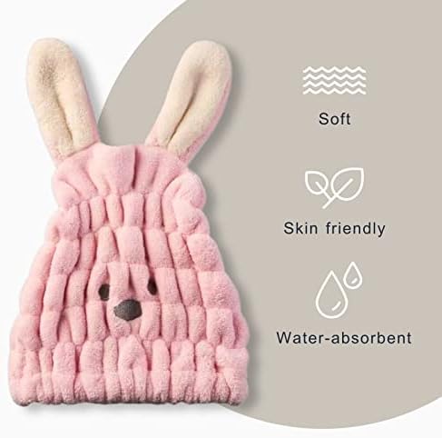 Hair Towel Wrap for Kids, Bunny Toddler Dry Head Cap Absorbent Quick - Image 4