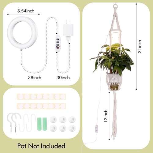2 Pack Hanging Plant Grow Lights for Indoor Plants with Timer, Wall Mounted Full Spectrum Pendant Growing Light with Macrame Plant Hanger, Ceiling LED Planta Luz for Potted Plants Home Decor - Image 5