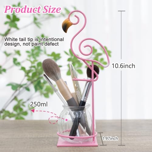 Tabletop Pink Flamingo Planter Propagation Station, Glass Vase Metal Stand - Image 2