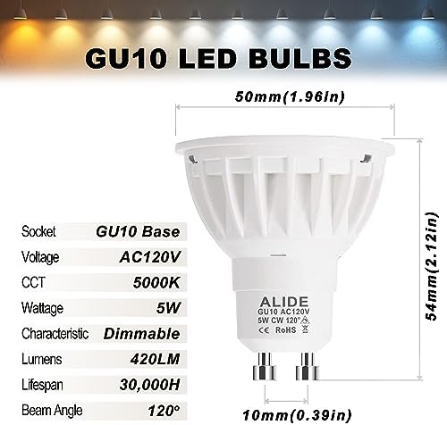 ALIDE Dimmable GU10 Led Bulbs 5000K Daylight White,2 Prong Light Bulb 120v - Image 2